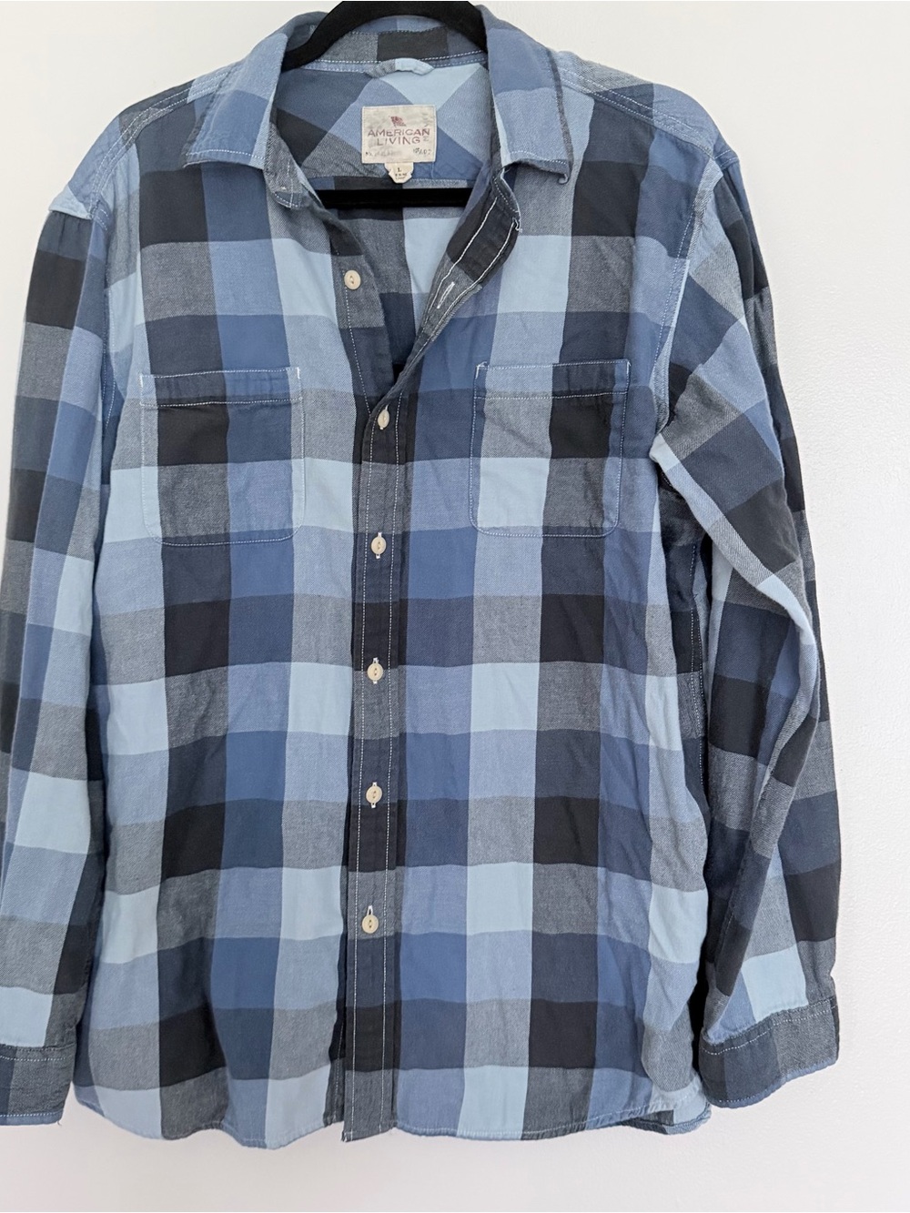 American Living Blue Plaid Button-Down Shirt